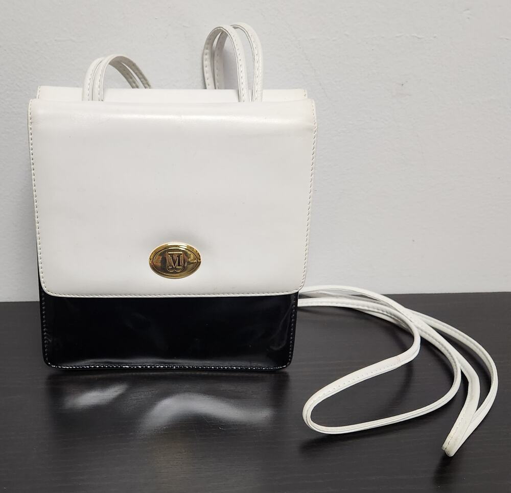 Vintage Bruno Magli Black & White Leather Crossbody Shoulder Bag